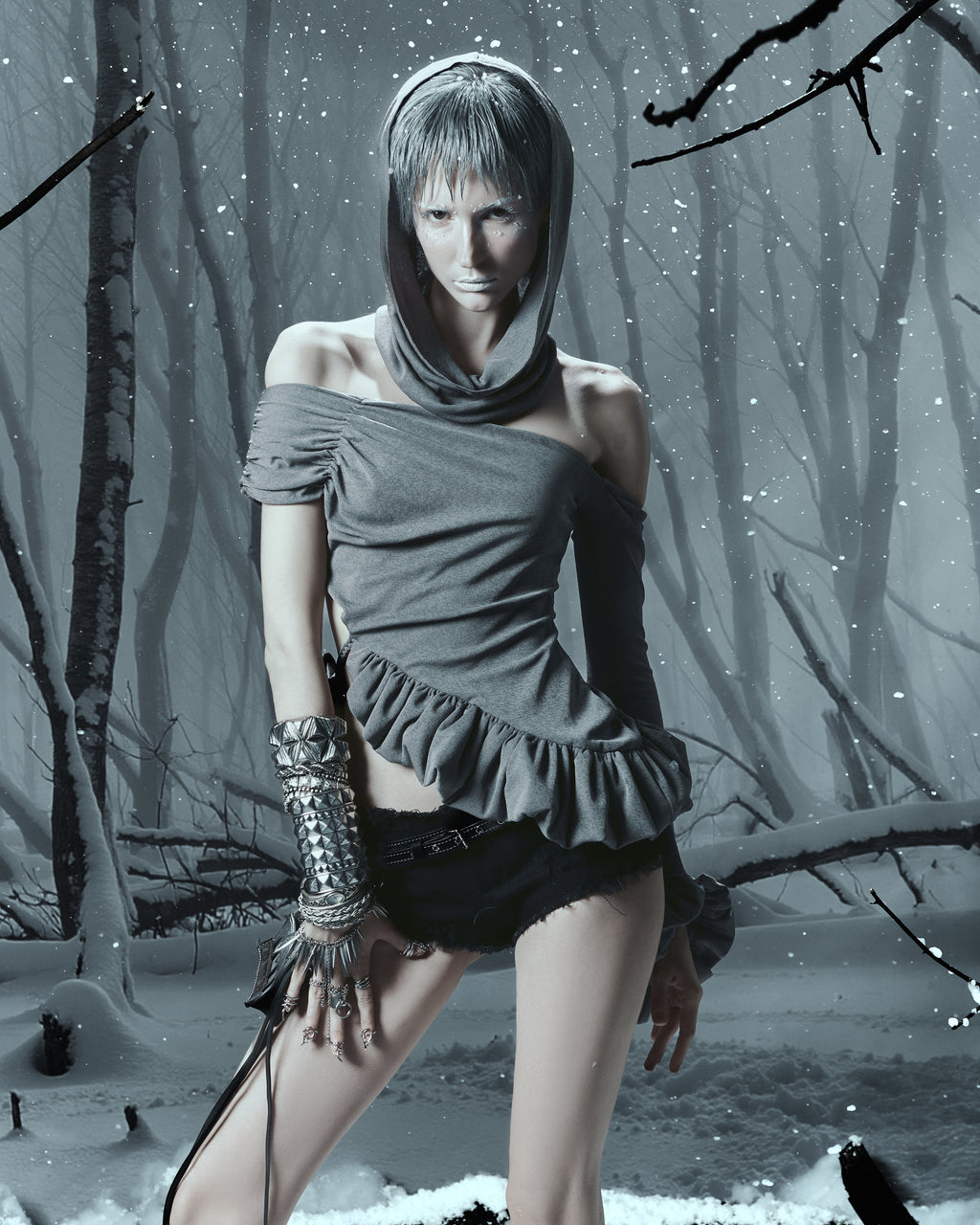 ZD - RAW RUFFLE SHORTS (GREY/BLACK)