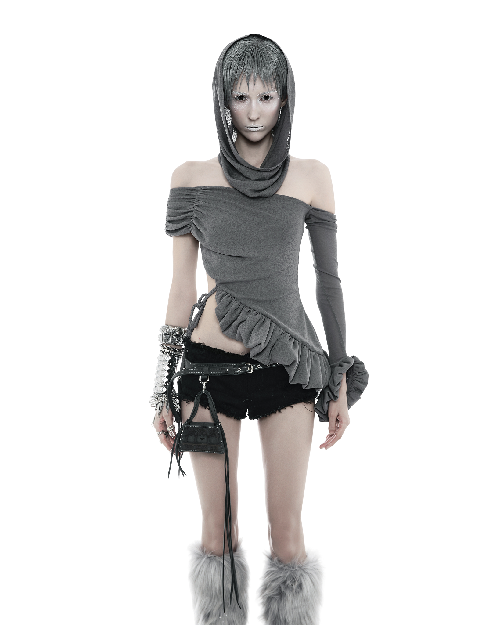 ZD - TWIRLY PUFF TOP (GREY/BLACK)